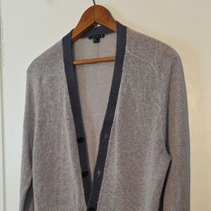 Theory Large Linen Cardigan Gray W Blue Perfect Condition